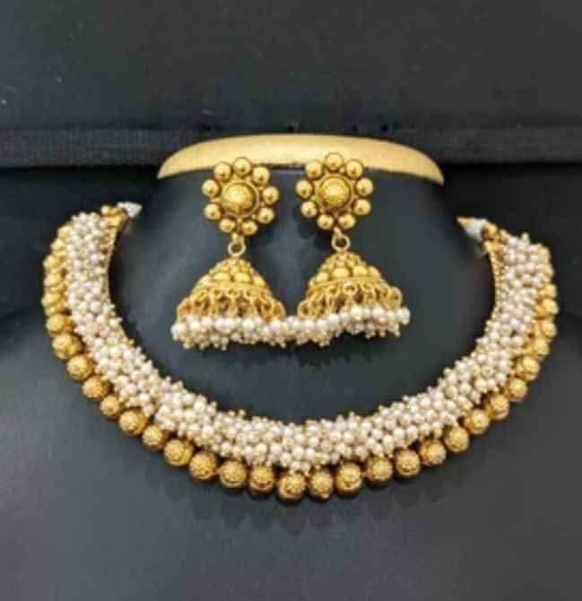 Antique Gold cluster pearls traditional Necklace